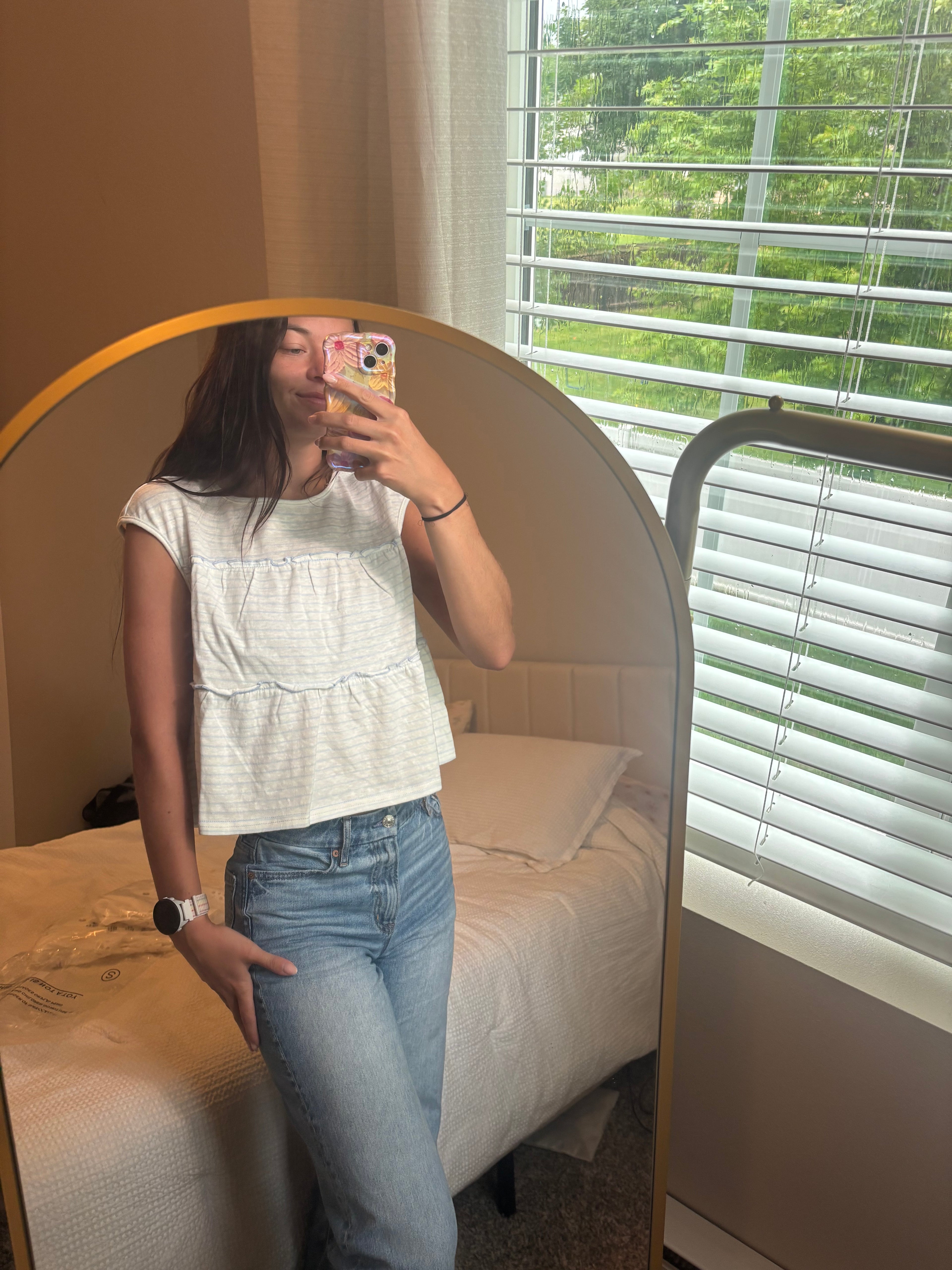 Light blue and Hue striped top