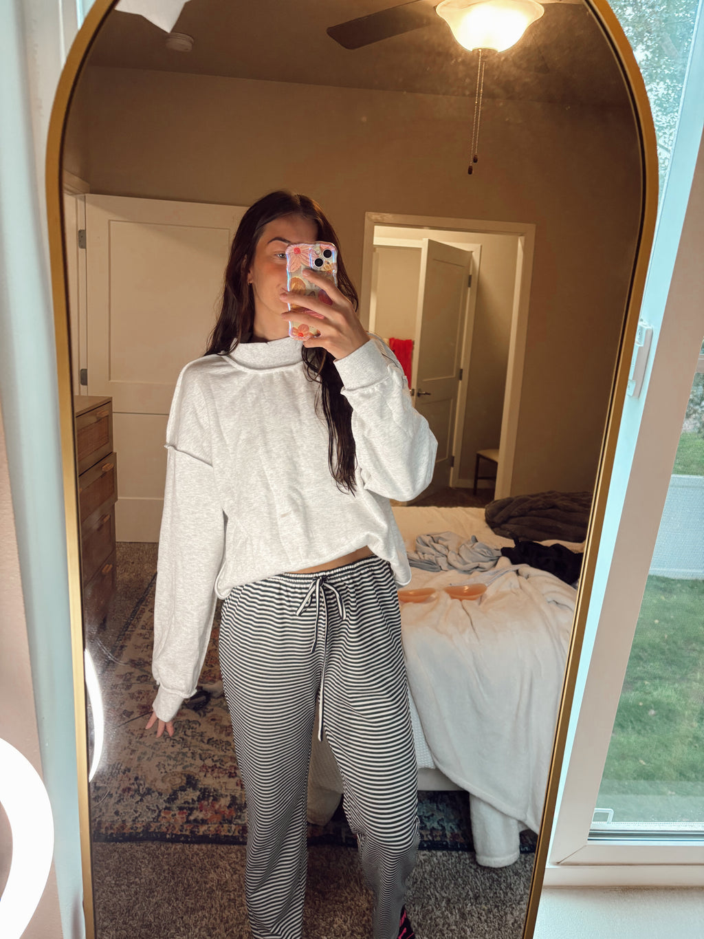 Navy striped pants