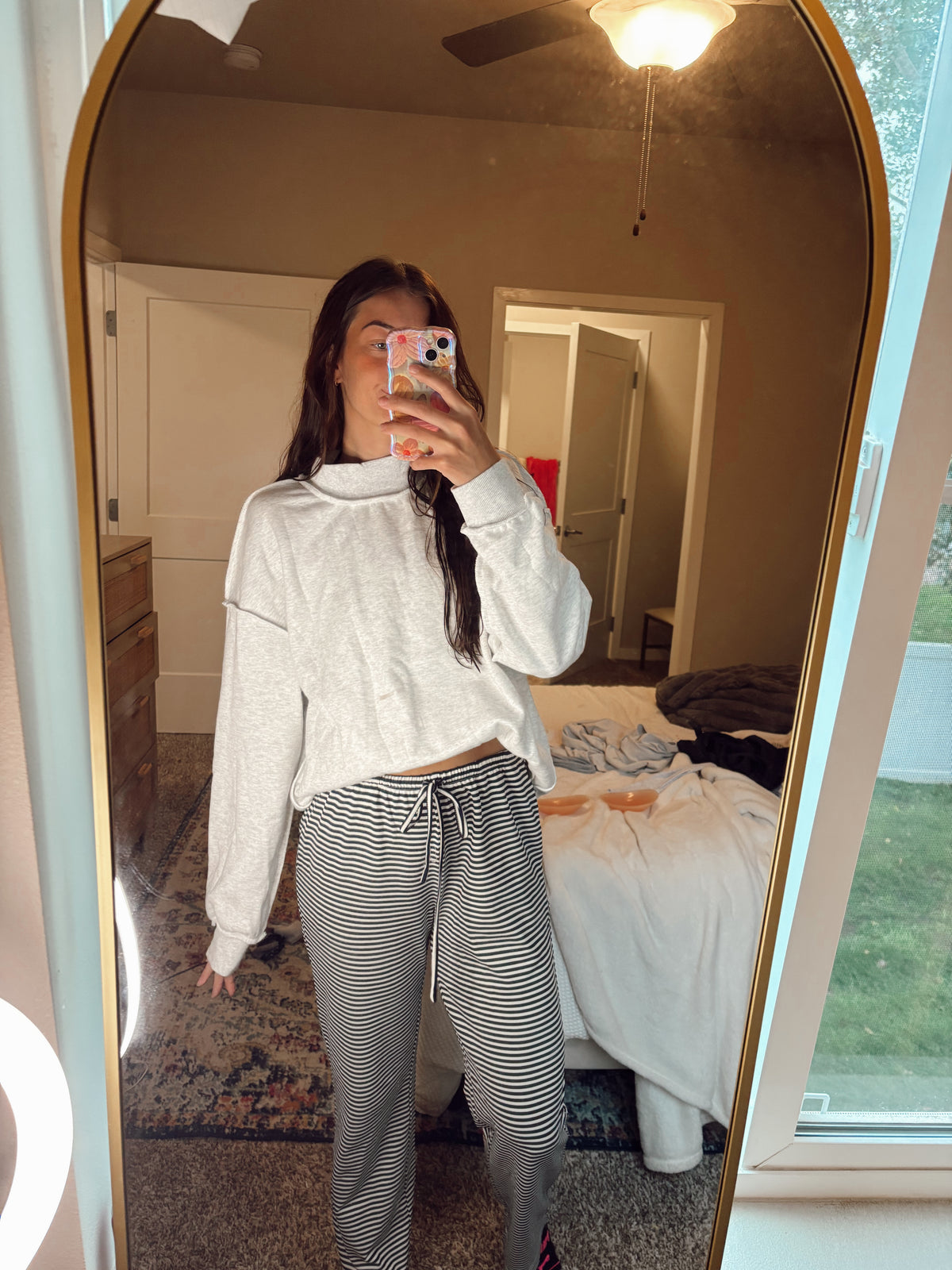 Navy striped pants